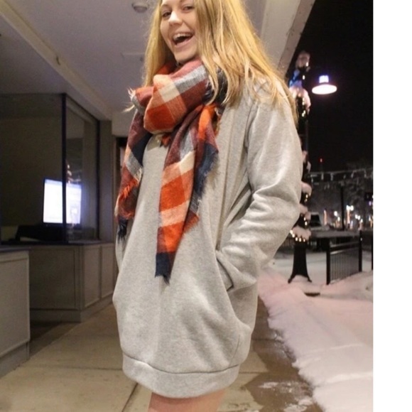 New Grey Sweatshirt  mini Dress with side pockets - Picture 5 of 5